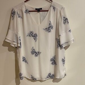 Roz & Ali White Blouse with Black Butterfly Print